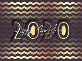 Paper Cut Style 2020 Text on Golden and Purple Wavy Striped Background for Happy New Year Celebration. vector