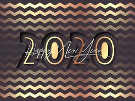 Paper Cut Style 2020 Text on Golden and Purple Wavy Striped Background for Happy New Year Celebration. vector