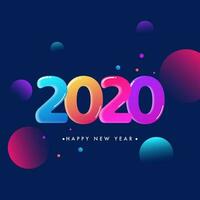 Glossy Colorful Number 2020 and Abstract Circles on Blue Background for Happy New Year Celebration. vector