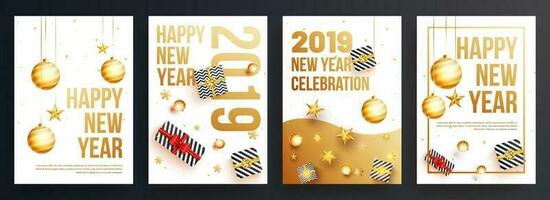 Set of Happy New Year template or flyer design for 2019 party celebration. vector