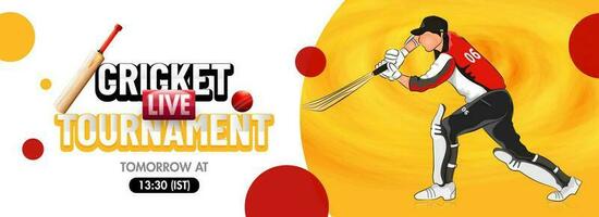 Live Cricket Tournament header or banner design with illustration of batsman in paying action on abstract background. vector