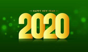 Golden Happy New Year 2020 Text on Green Bokeh Blur Background. vector