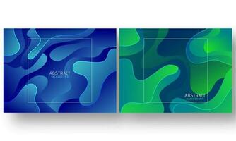 Green and blue liquid flow or fluid art abstract background in paper cut style. vector