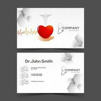 Front and back view of business card or visiting card design with heart protection for Healthcare. vector