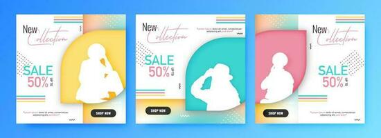 colección de web póster diseño con silueta mujer y descuento oferta en resumen antecedentes para nuevo colección venta. vector