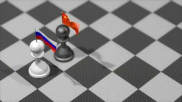 schaak pion met land vlag, Rusland, China. video
