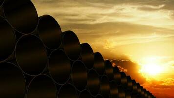 Pipe barrel stack with sunset background video