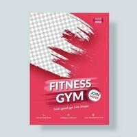 Fitness Gym flyer or poster on red abstract with PNG background. vector