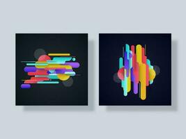 Set of colorful abstract dynamic geometric pattern decorated black background. vector