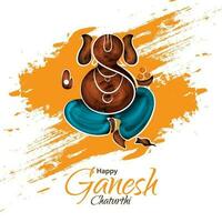 Illustration of Lord Ganesha on orange brush stroke background for Happy Ganesh Chaturthi celebration. vector