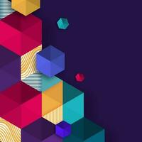 Colorful abstract hexagons on purple background. vector