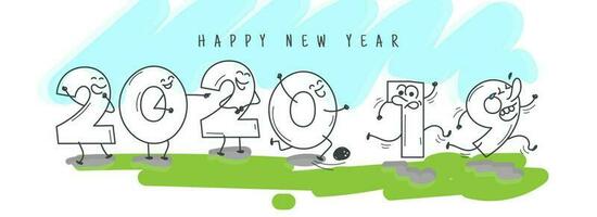 Funny cartoon number of 2020 welcome happy new year and going 2019 on abstract background. Header or banner design. vector