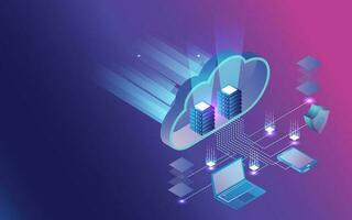 3D Infographic of data sharing and protection by security shield concept based Cloud Storage design. Can be used for web template. vector