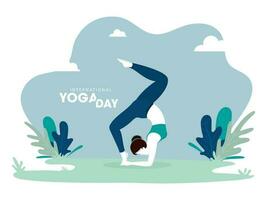 Illustration of woman in Yoga pose on abstract green background for International Yoga Day. vector