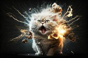 Cat exploding during a scientific experiment illustration photo