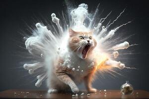 Cat exploding during a scientific experiment illustration photo