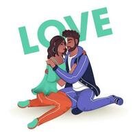 Young Romantic Couple Sitting on White Background for Love Concept. vector