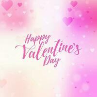 Calligraphy Happy Valentine's Day Text on White and Pink Hearts Bokeh Background. vector