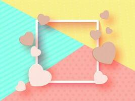 Paper Cut Hearts Decorated Empty Square Frame on Colorful Different Abstract Pattern Background. vector