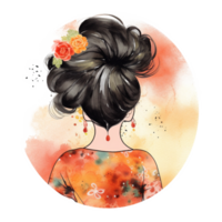 messy Bun Holyday Black Hair watercolor Art, png