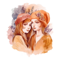 rêveur les filles aquarelle art, génératif ai png