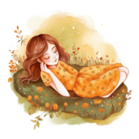 Lazy Slepping Girl Watercolor Art, png