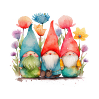 mignonne printemps fleur gnomes aquarelle art, génératif ai png