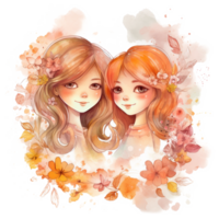 Dreamy Girls Watercolor Art, png