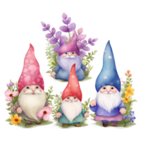 mignonne printemps fleur gnomes aquarelle art, génératif ai png