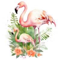 mam en baby flamingo waterverf kunst, generatief ai png