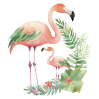 mamma och bebis flamingo vattenfärg konst, generativ ai png