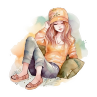 Watercolor Lazy Girl Sublimation Design, png