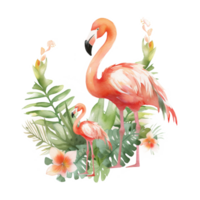 Mama und Baby Flamingo Aquarell Kunst, generativ ai png