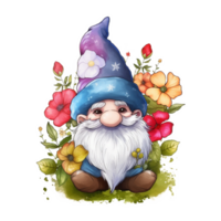 gnome floral aquarelle art, génératif ai png