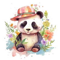 linda panda Hora de verano acuarela arte, generativo ai png