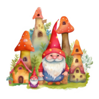 Lycklig gnome by vattenfärg konst, generativ ai png