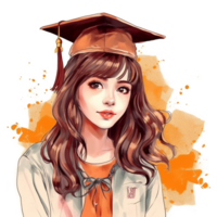 Graduation Girl Watercolor Art, png