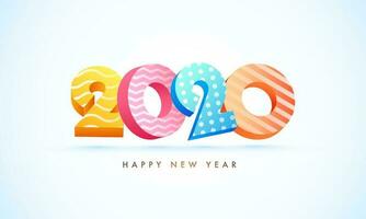 3D text of 2020 in different abstract pattern on white background for Happy New Year celebration. vector