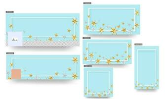 Website Header or Banner, Post and Template Design Decorated with Golden and Silver Stars on Blue Background with Space for your Text. vector