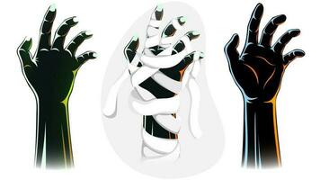 Zombie hand collection on white background. vector