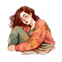pigro dormire ragazza acquerello arte, generativo ai png