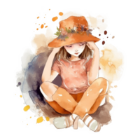 aquarelle paresseux fille sublimation png conception, génératif ai