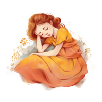 Lazy Slepping Girl Watercolor Art, png