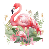 Mom and Baby Flamingo Watercolor Art, png