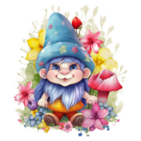 Gnome Floral Watercolor Art, png