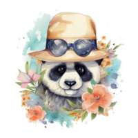 Cute Panda Summertime Watercolor Art, png