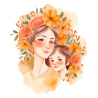 Happy Mom and Daughter Flower Watercolor Art, png