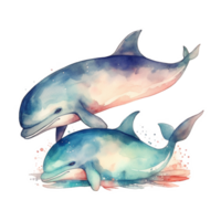 maman et bébé baleine aquarelle art, génératif ai png