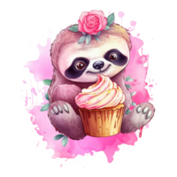 Cup Cake Sloth Pink Subliamtion Design, png