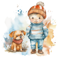 aquarelle mignonne bébé garçon et chien sublimation png conception, génératif ai